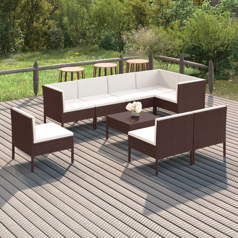 9-delige Loungeset met kussens poly rattan bruin MeubelReus
