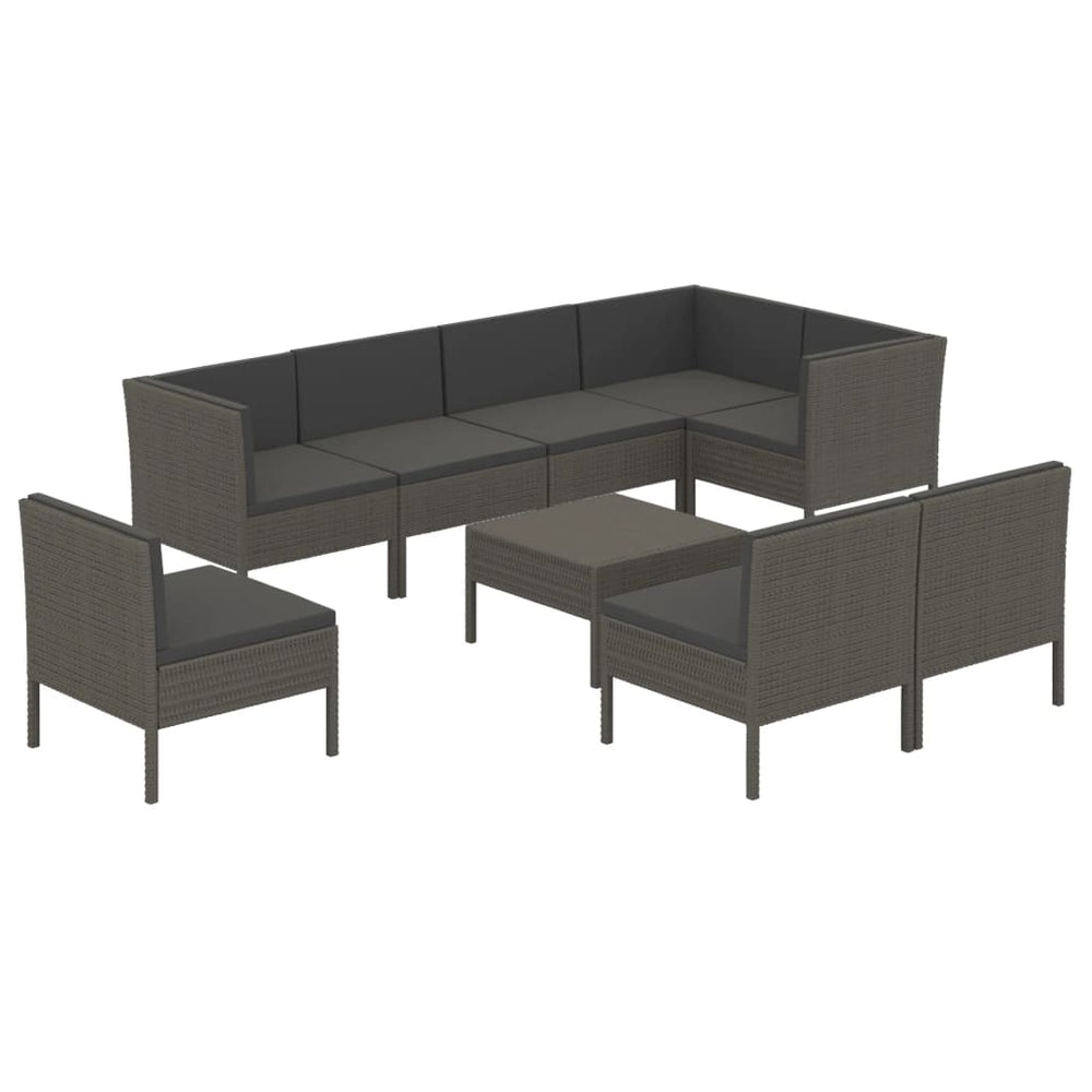 9-delige Loungeset met kussens poly rattan grijs MeubelReus
