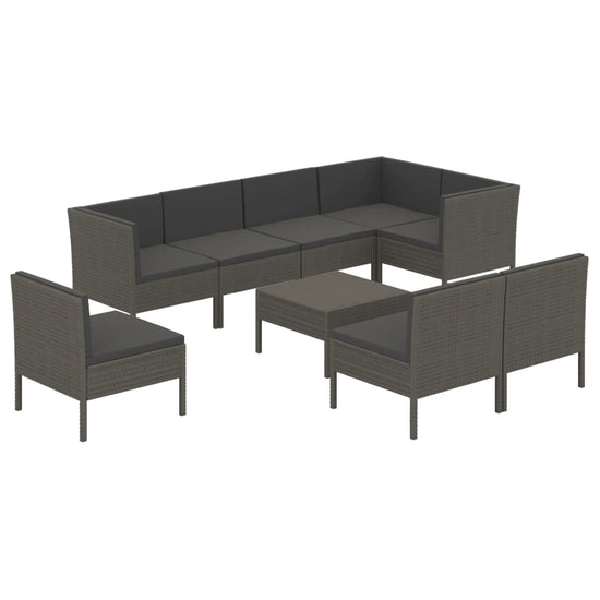 9-delige Loungeset met kussens poly rattan grijs MeubelReus