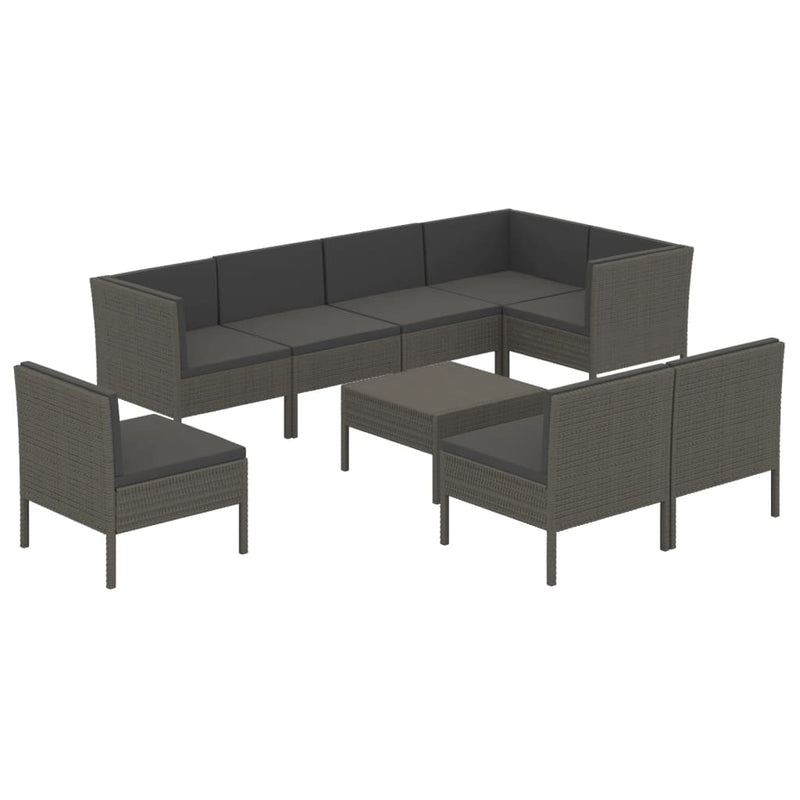 9-delige Loungeset met kussens poly rattan grijs MeubelReus