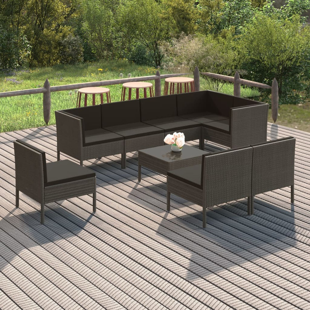9-delige Loungeset met kussens poly rattan grijs MeubelReus