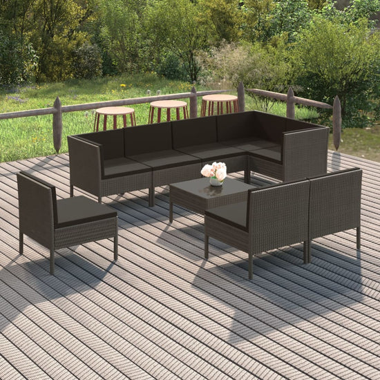 9-delige Loungeset met kussens poly rattan grijs MeubelReus