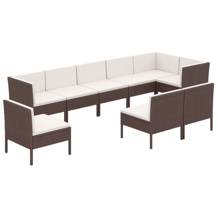 9-delige Loungeset met kussens poly rattan bruin MeubelReus