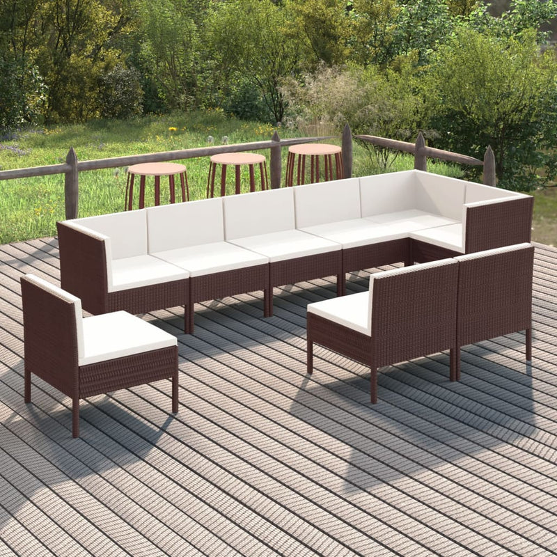 9-delige Loungeset met kussens poly rattan bruin MeubelReus