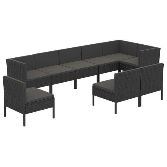 9-delige Loungeset met kussens poly rattan zwart MeubelReus
