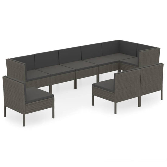 9-delige Loungeset met kussens poly rattan grijs MeubelReus