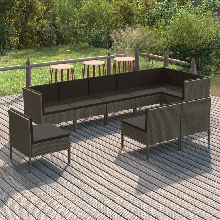 9-delige Loungeset met kussens poly rattan grijs MeubelReus