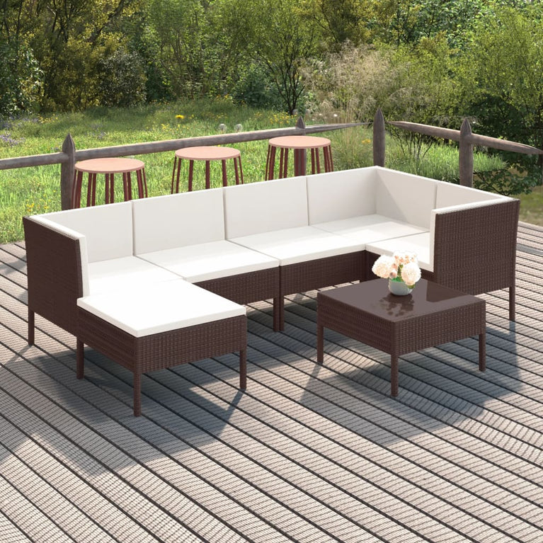 7-delige Loungeset met kussens poly rattan bruin MeubelReus