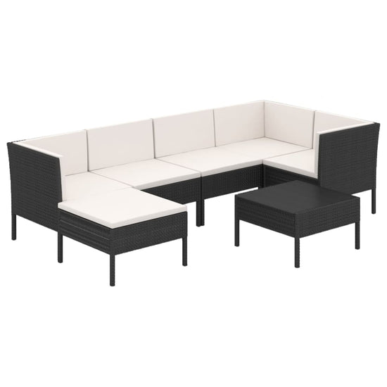 7-delige Loungeset met kussens poly rattan zwart MeubelReus