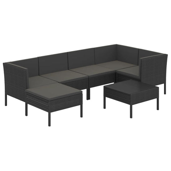 7-delige Loungeset met kussens poly rattan zwart MeubelReus