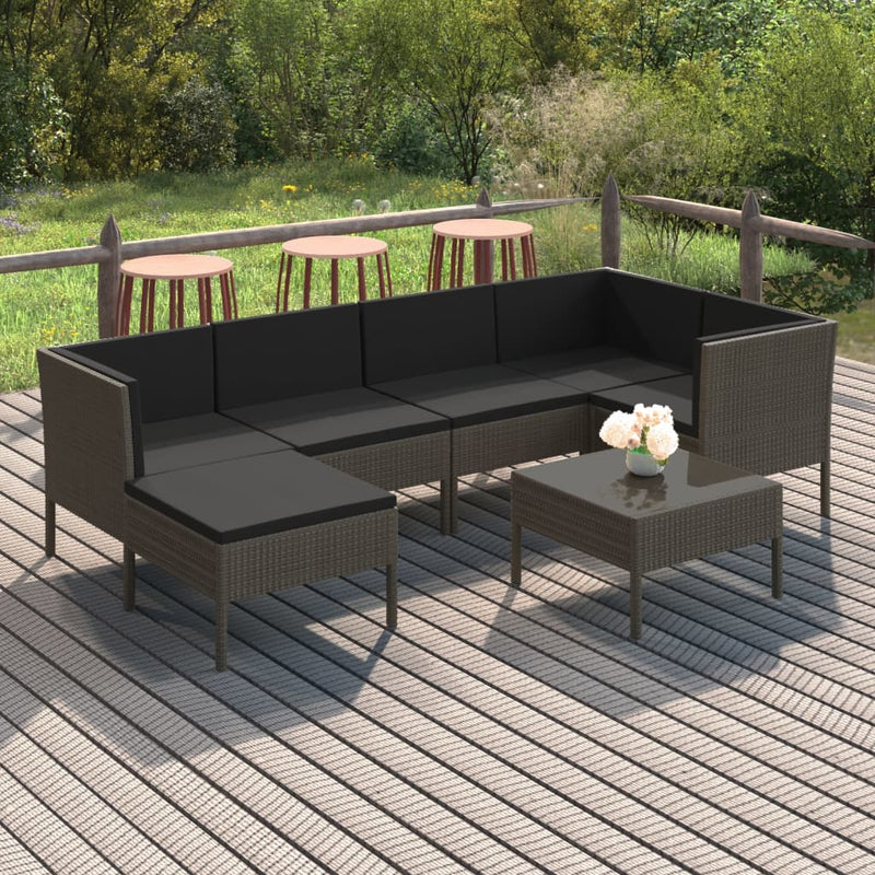 7-delige Loungeset met kussens poly rattan grijs MeubelReus