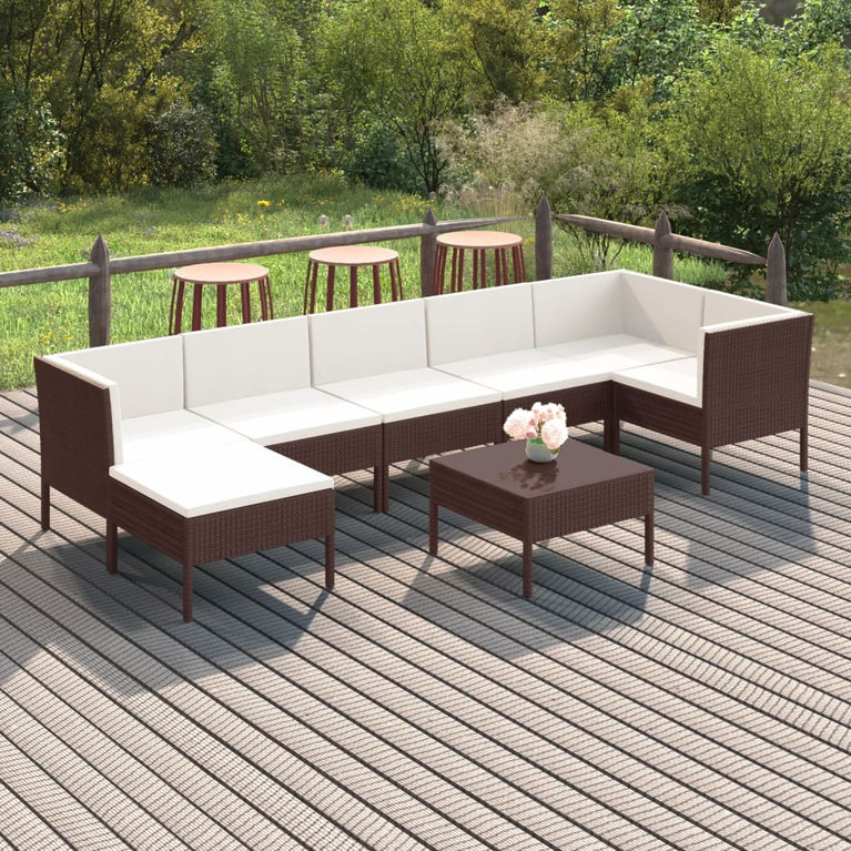8-delige Loungeset met kussens poly rattan bruin 