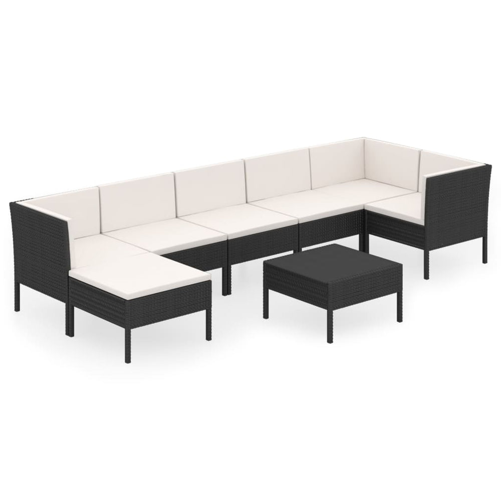 8-delige Loungeset met kussens poly rattan zwart MeubelReus