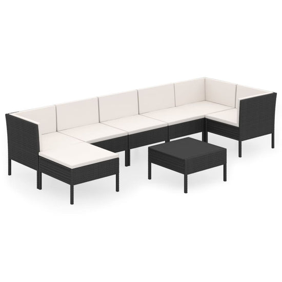 8-delige Loungeset met kussens poly rattan zwart MeubelReus