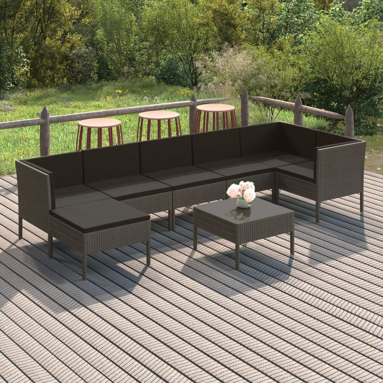 8-delige Loungeset met kussens poly rattan grijs MeubelReus