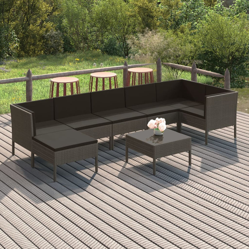 8-delige Loungeset met kussens poly rattan grijs MeubelReus
