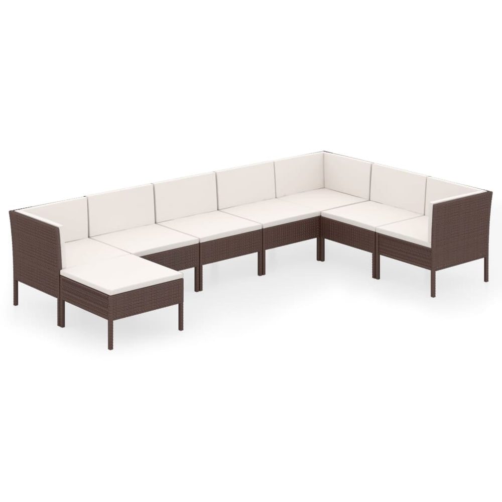 8-delige Loungeset met kussens poly rattan bruin 