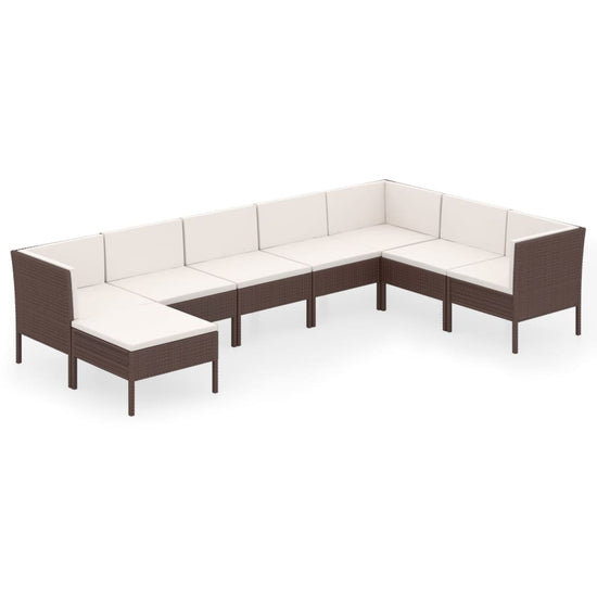 8-delige Loungeset met kussens poly rattan bruin 