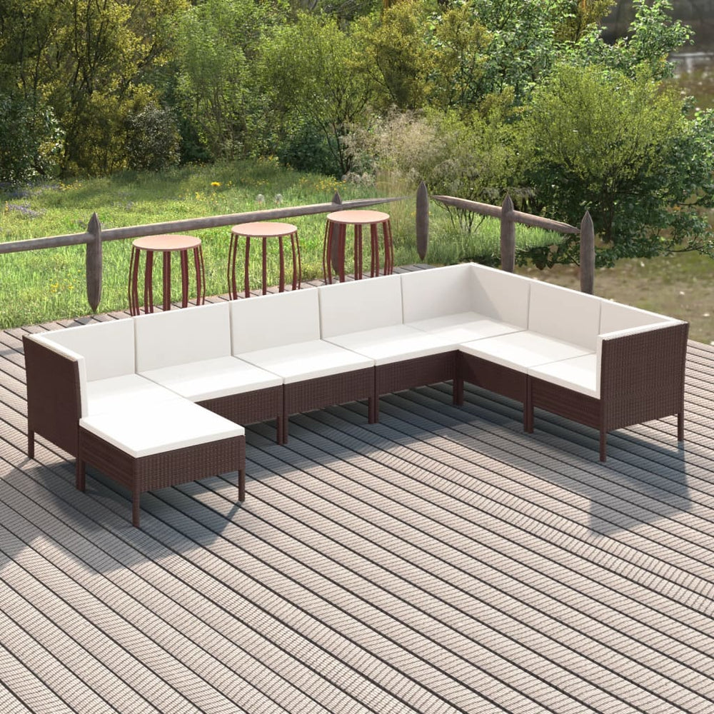 8-delige Loungeset met kussens poly rattan bruin 