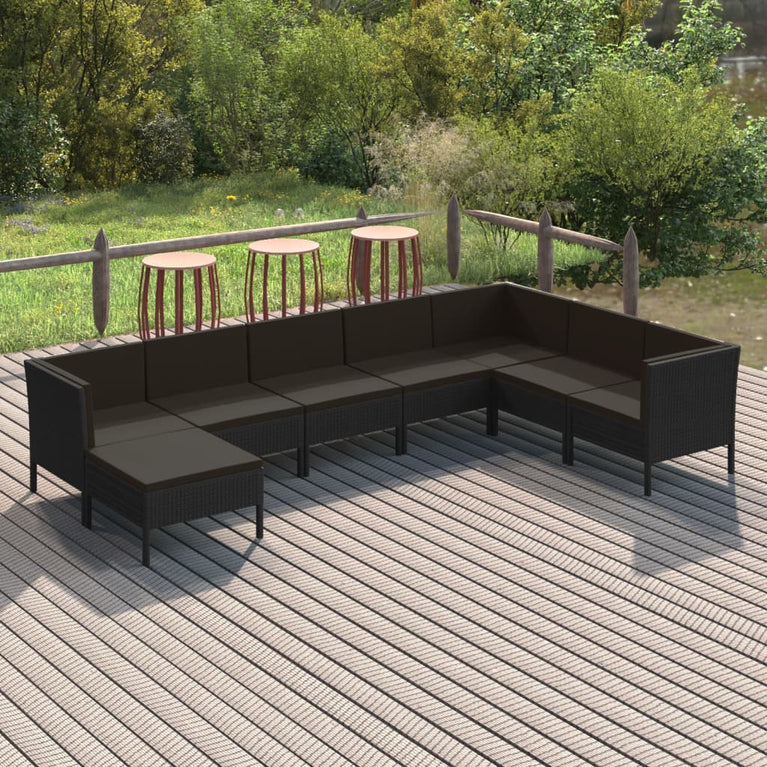 8-delige Loungeset met kussens poly rattan zwart MeubelReus