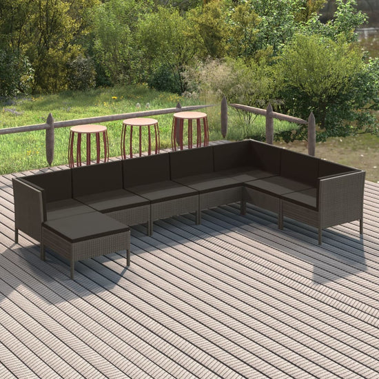 8-delige Loungeset met kussens poly rattan grijs MeubelReus