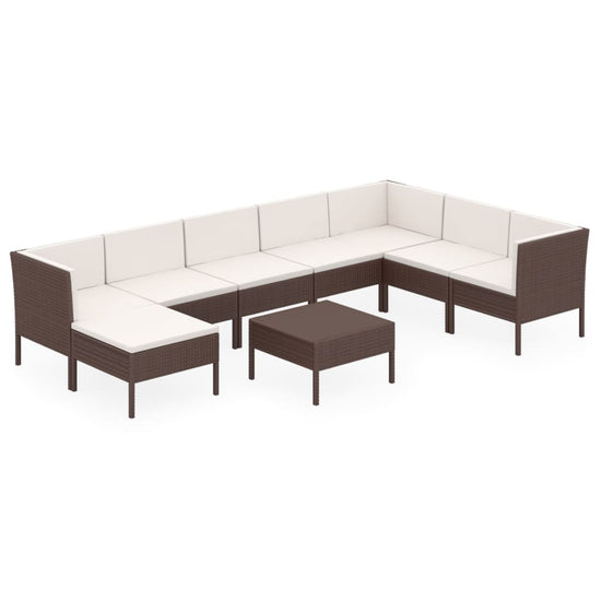 9-delige Loungeset met kussens poly rattan bruin MeubelReus