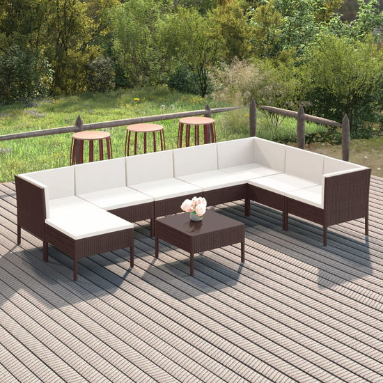 9-delige Loungeset met kussens poly rattan bruin MeubelReus