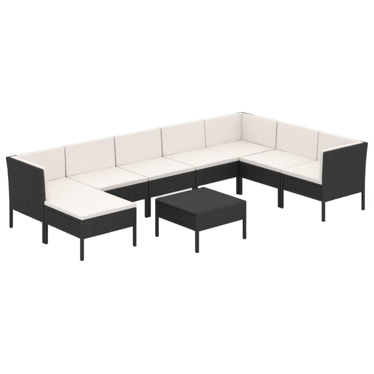9-delige Loungeset met kussens poly rattan zwart MeubelReus