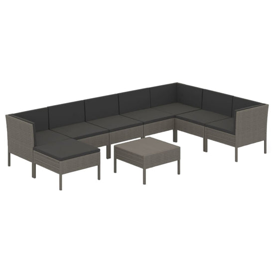 9-delige Loungeset met kussens poly rattan grijs MeubelReus