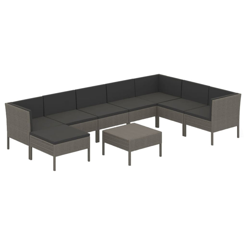 9-delige Loungeset met kussens poly rattan grijs MeubelReus