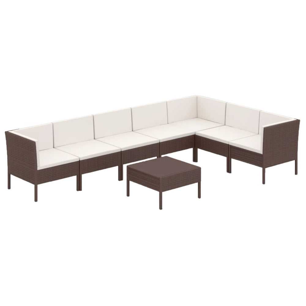 8-delige Loungeset met kussens poly rattan bruin 