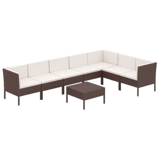 8-delige Loungeset met kussens poly rattan bruin 