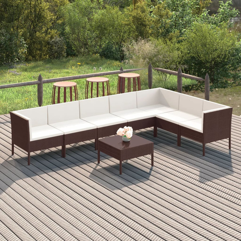 8-delige Loungeset met kussens poly rattan bruin 