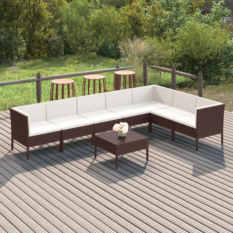 8-delige Loungeset met kussens poly rattan bruin 