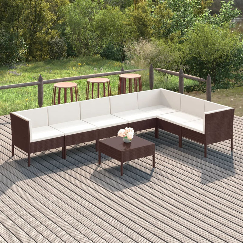 8-delige Loungeset met kussens poly rattan bruin 