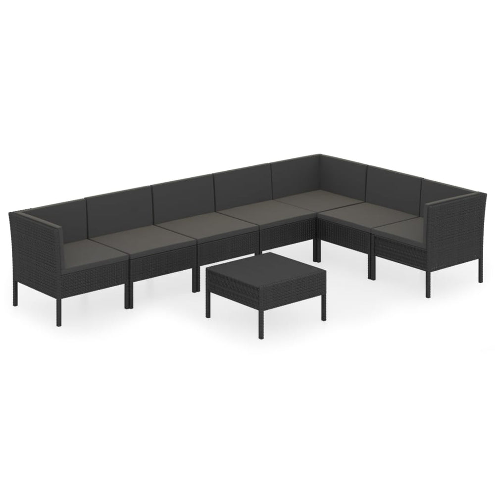 8-delige Loungeset met kussens poly rattan zwart MeubelReus