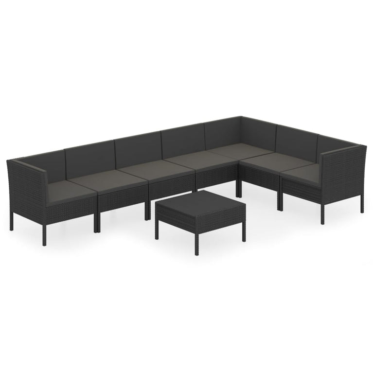 8-delige Loungeset met kussens poly rattan zwart MeubelReus