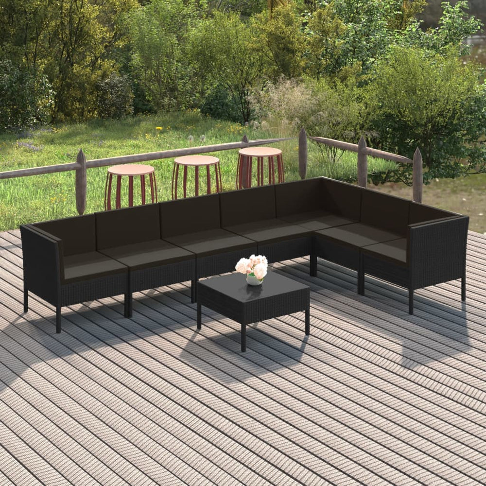 8-delige Loungeset met kussens poly rattan zwart MeubelReus