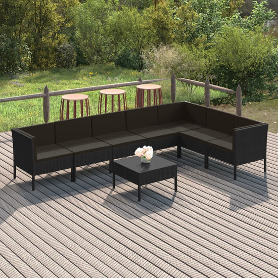 8-delige Loungeset met kussens poly rattan zwart MeubelReus