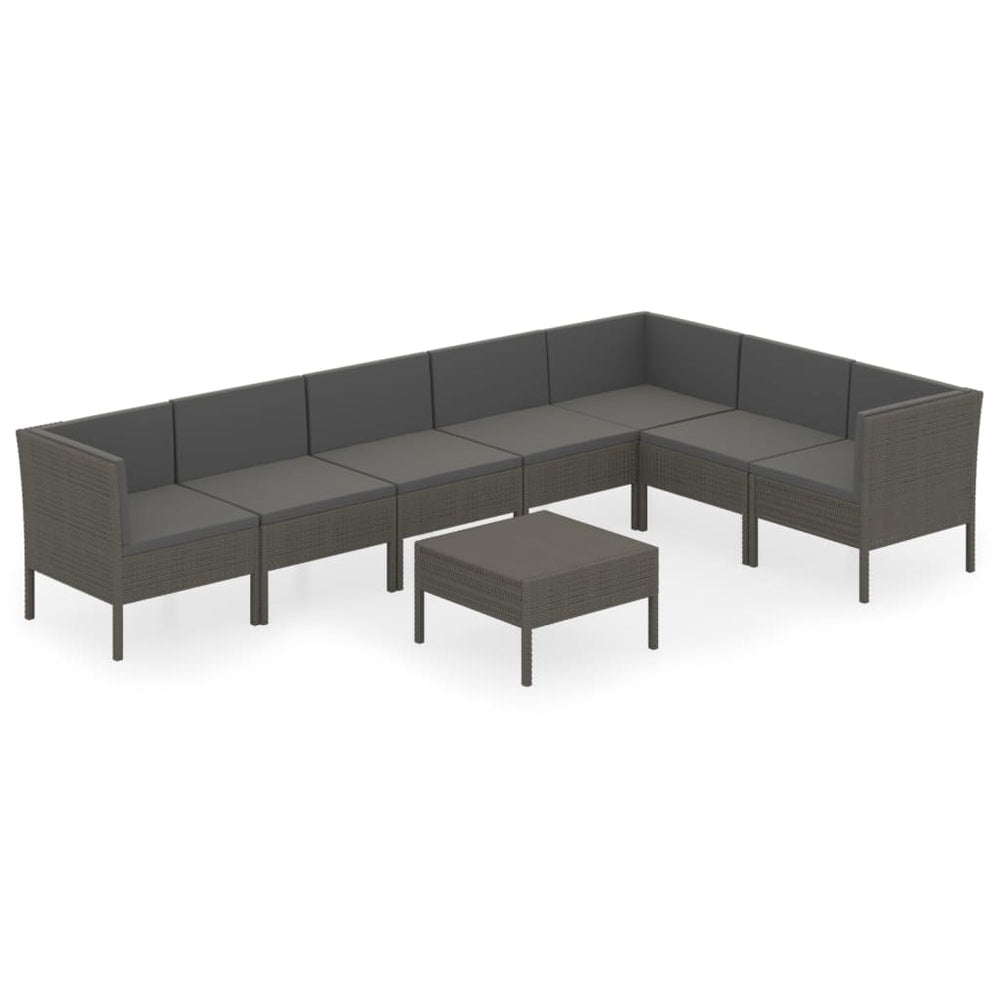 8-delige Loungeset met kussens poly rattan grijs MeubelReus