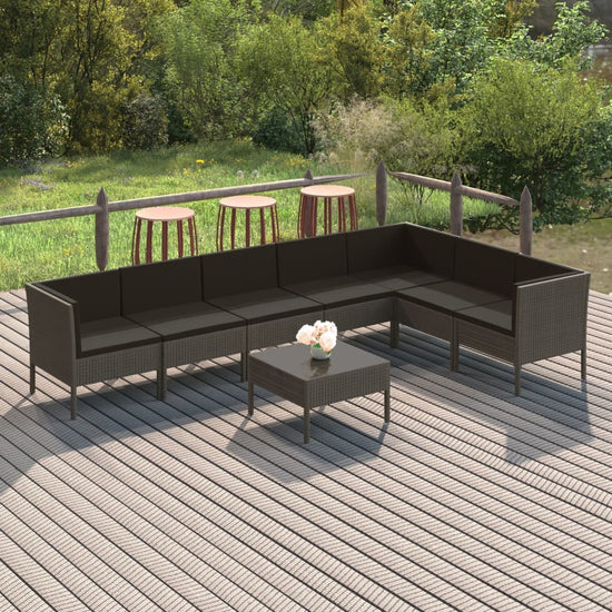 8-delige Loungeset met kussens poly rattan grijs MeubelReus