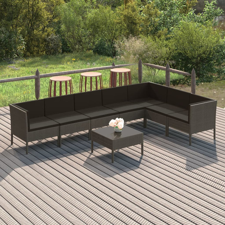 8-delige Loungeset met kussens poly rattan grijs MeubelReus
