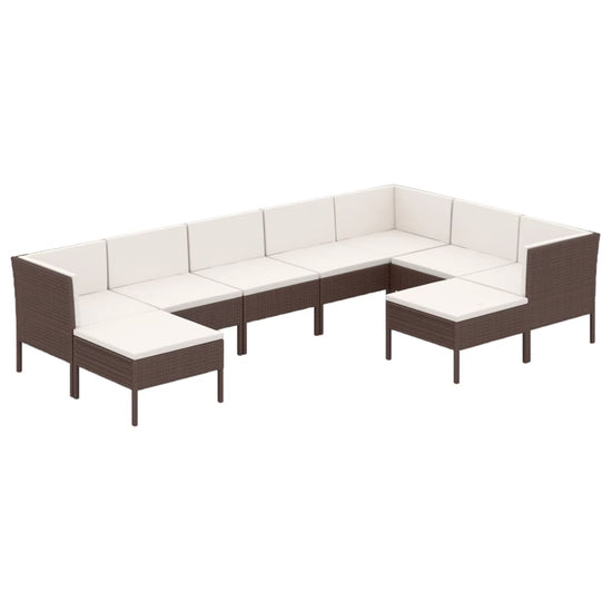 9-delige Loungeset met kussens poly rattan bruin MeubelReus
