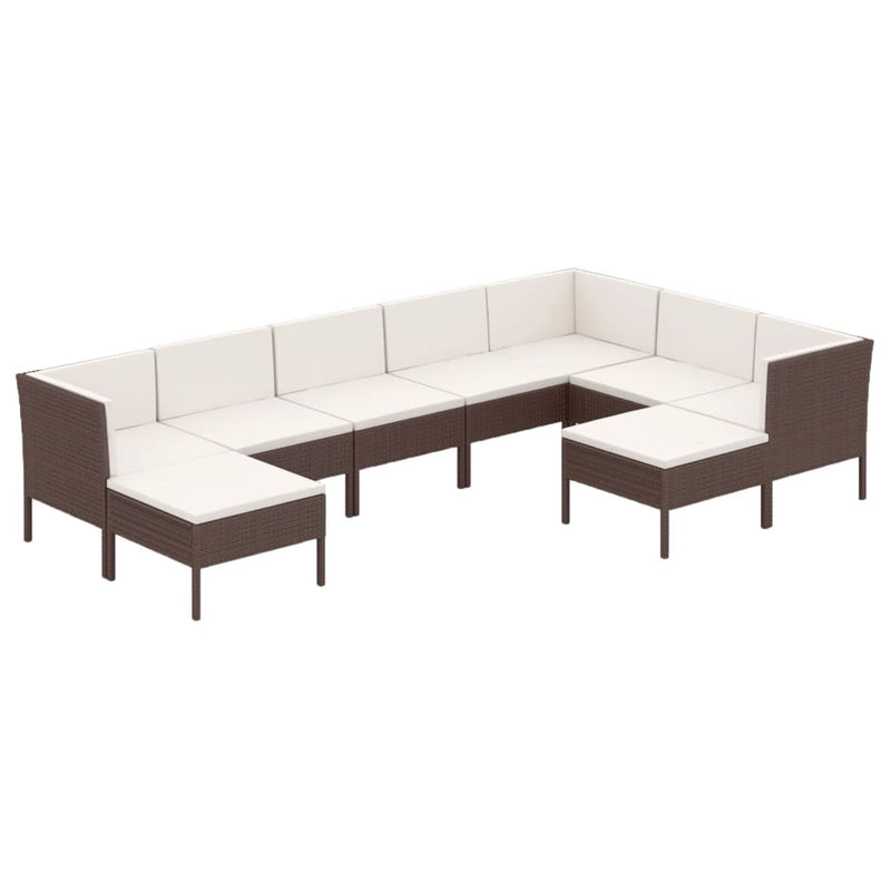 9-delige Loungeset met kussens poly rattan bruin MeubelReus
