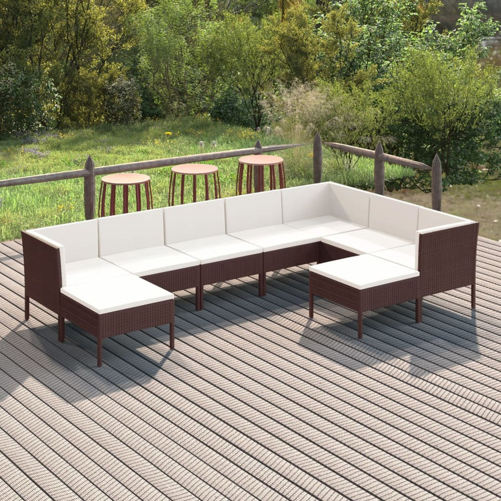 9-delige Loungeset met kussens poly rattan bruin MeubelReus