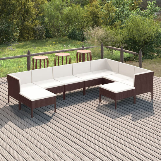 9-delige Loungeset met kussens poly rattan bruin MeubelReus