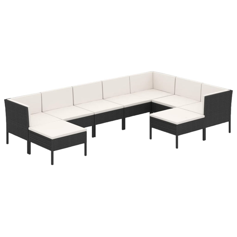 9-delige Loungeset met kussens poly rattan zwart MeubelReus