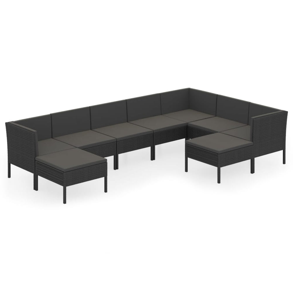 9-delige Loungeset met kussens poly rattan zwart MeubelReus
