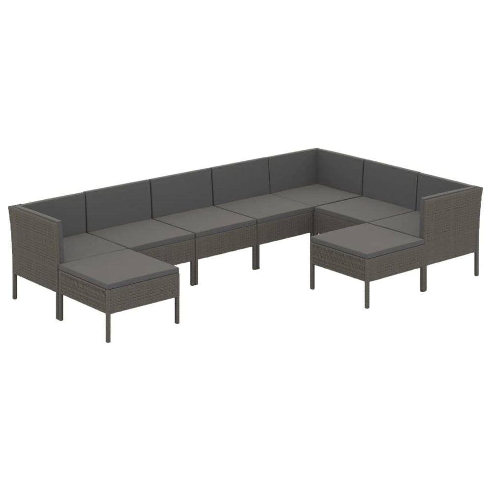 9-delige Loungeset met kussens poly rattan grijs MeubelReus