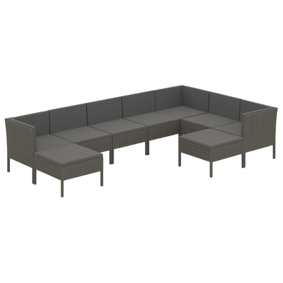 9-delige Loungeset met kussens poly rattan grijs MeubelReus